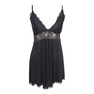 Osvtni Black Floral Lace Chemise Babydoll Size L Lingerie Scalloped Full Slip